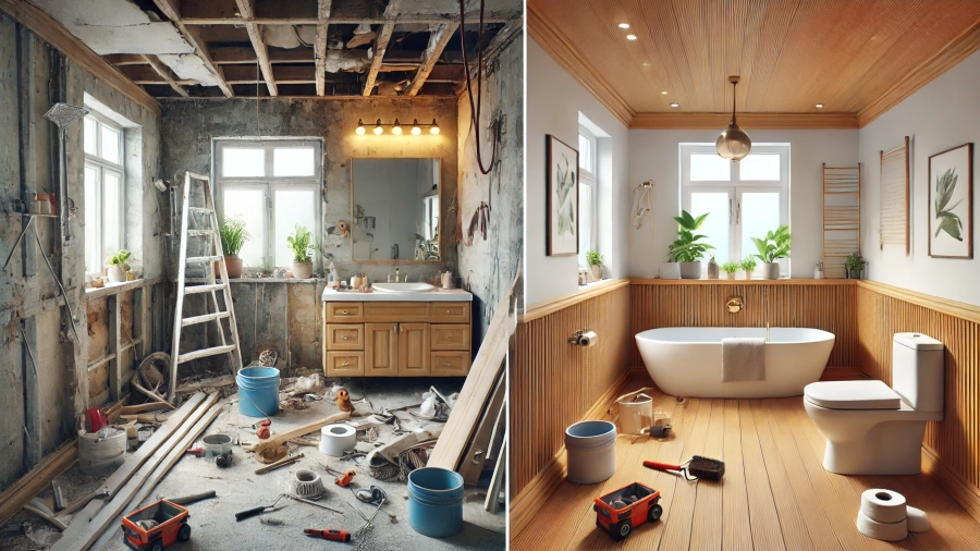 Side-by-side comparison of DIY and professional home renovation