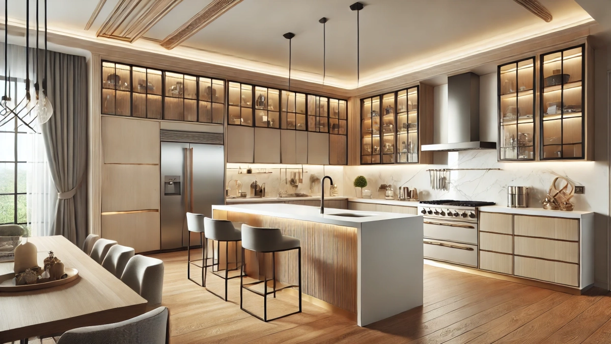 Beautifully designed modern kitchen with custom cabinetry, sleek countertops, and an island